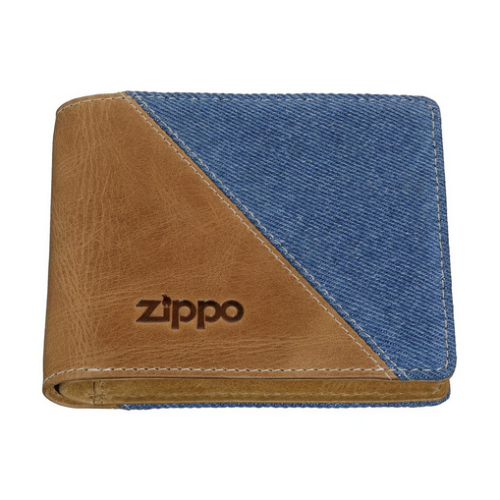 Zippo Mens Wallet Denim Blue Tan