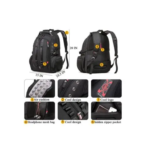 Μεγάλο Backpack 17,3'' Heavy Duty Travel Bange 1901 μαύρο 16