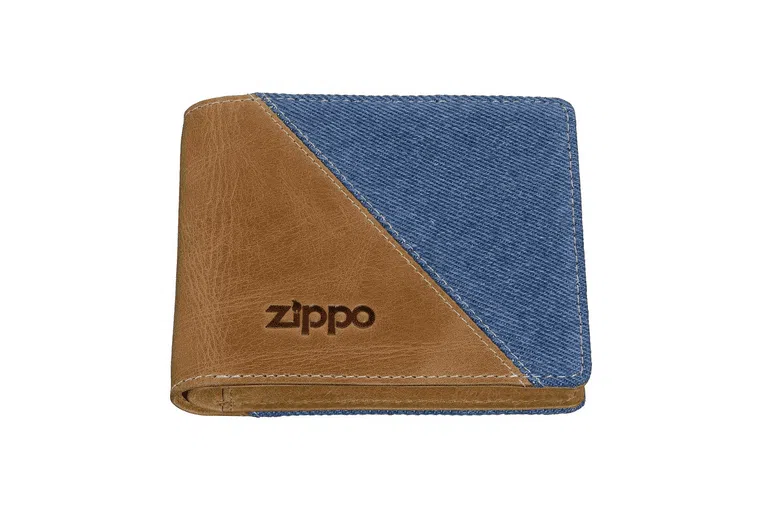 Zippo Mens Wallet Denim Blue Tan 1 Zippo Mens Wallet Denim Blue Tan