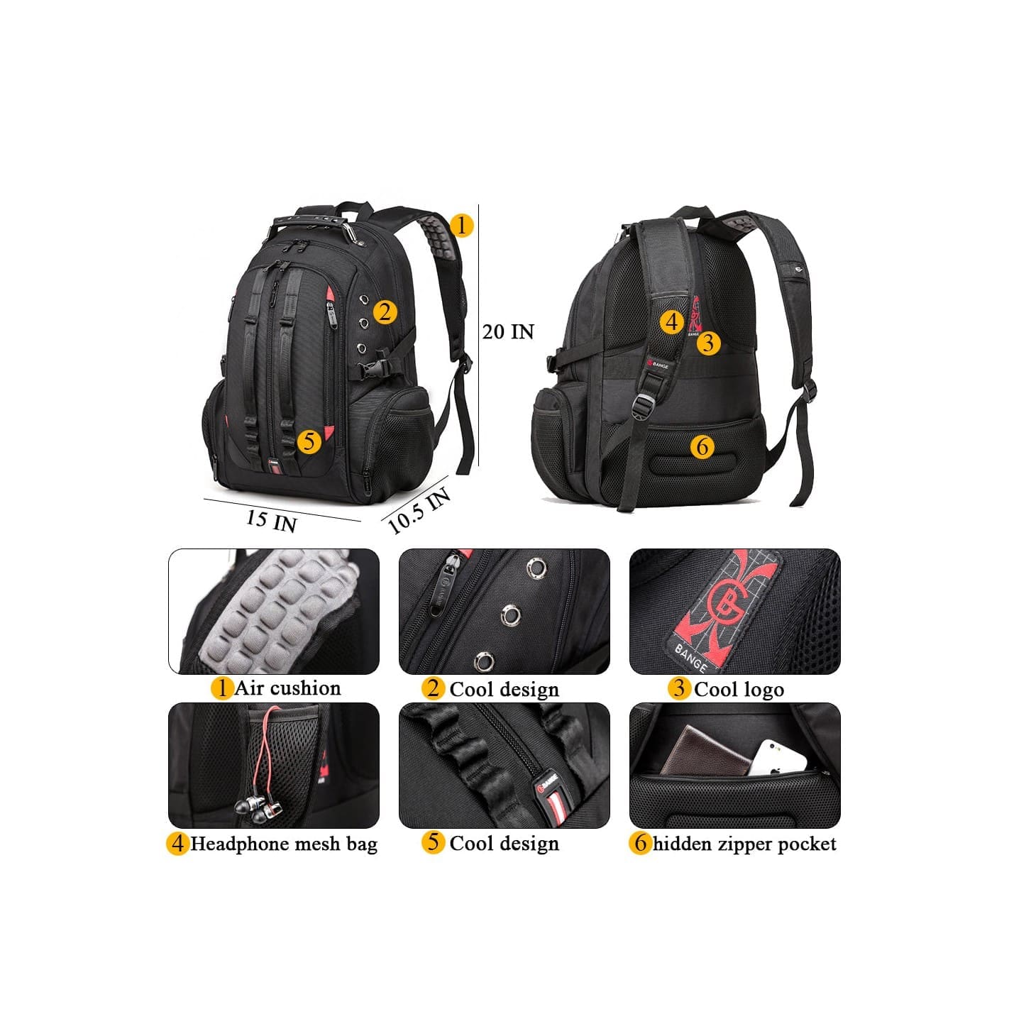 Μεγάλο Backpack 17,3'' Heavy Duty Travel Bange 1901 μαύρο φωτογραφία