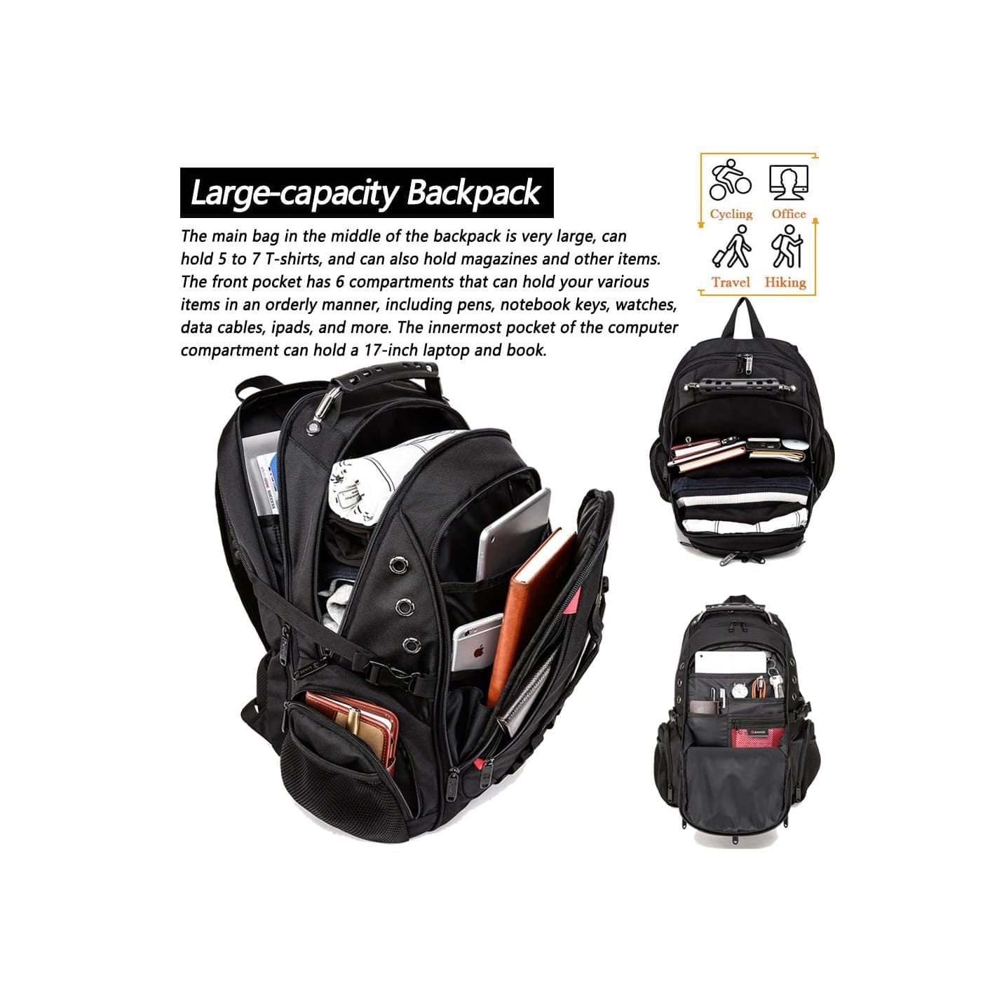 Μεγάλο Backpack 17,3'' Heavy Duty Travel Bange 1901 μαύρο φωτογραφία